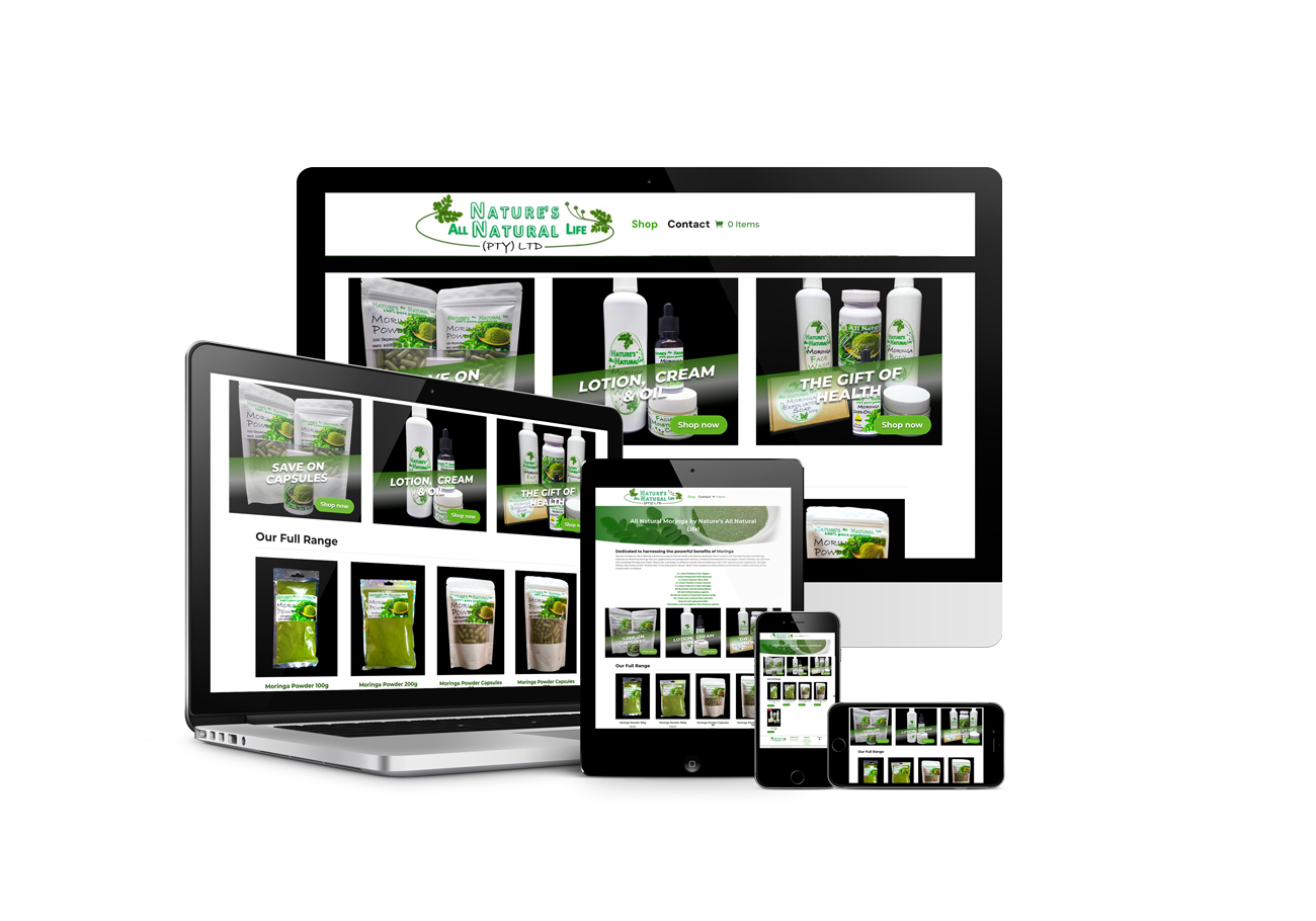 Nature's All Natural Life moringa product shop website design