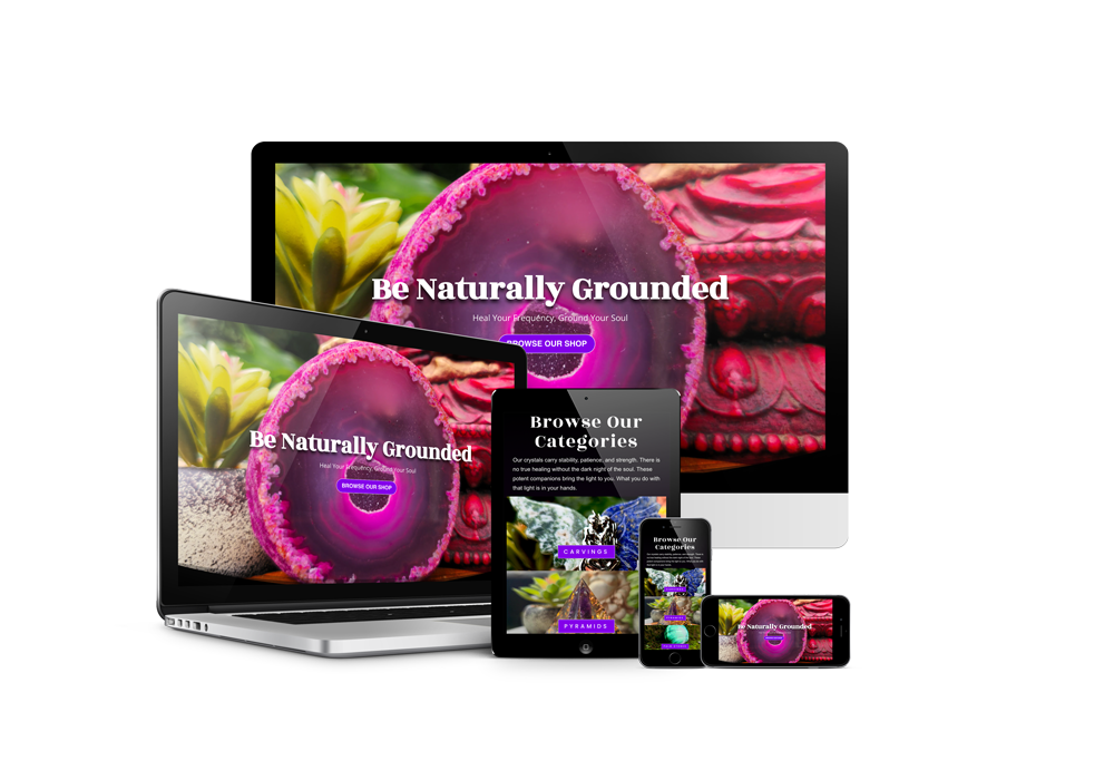Naturally Grounded crystal shop website design